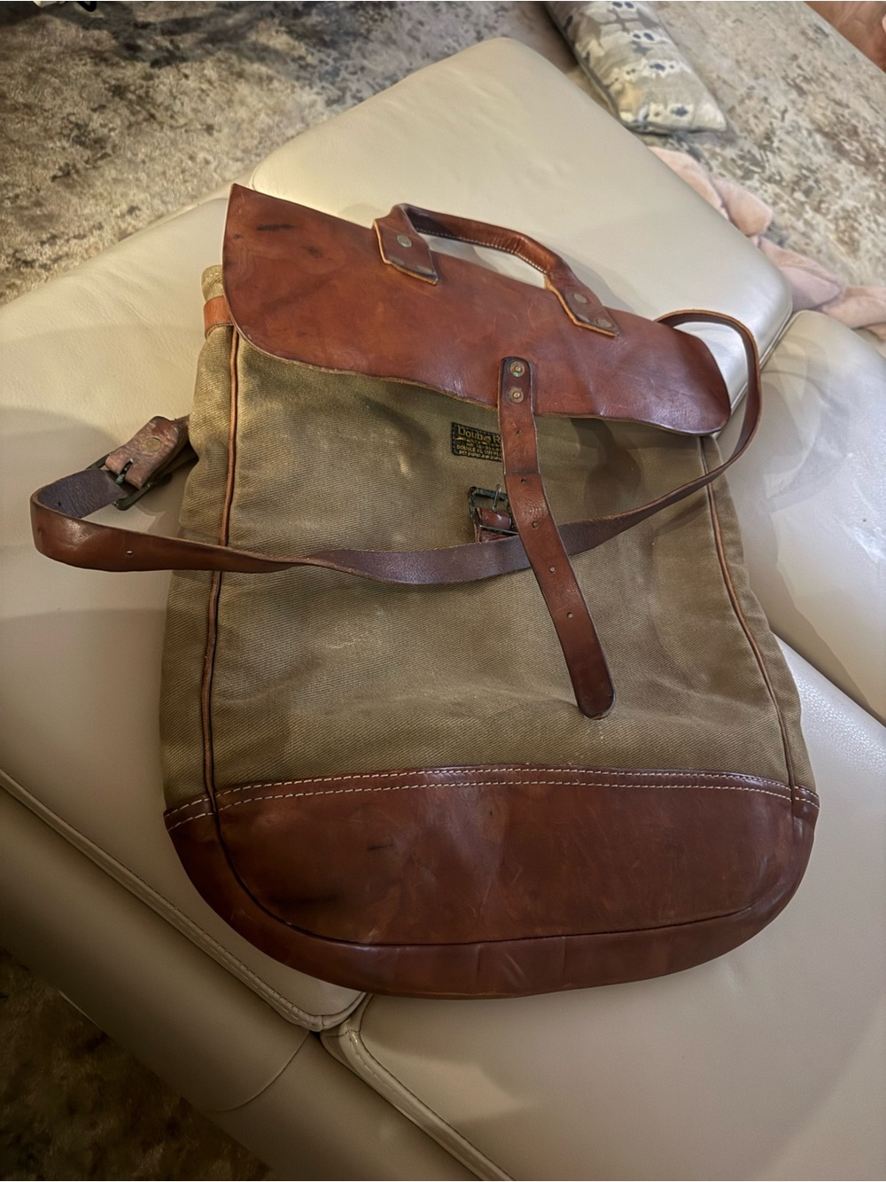 Ralph Lauren Double RL Olive Canvas & Brown Leather Messenger